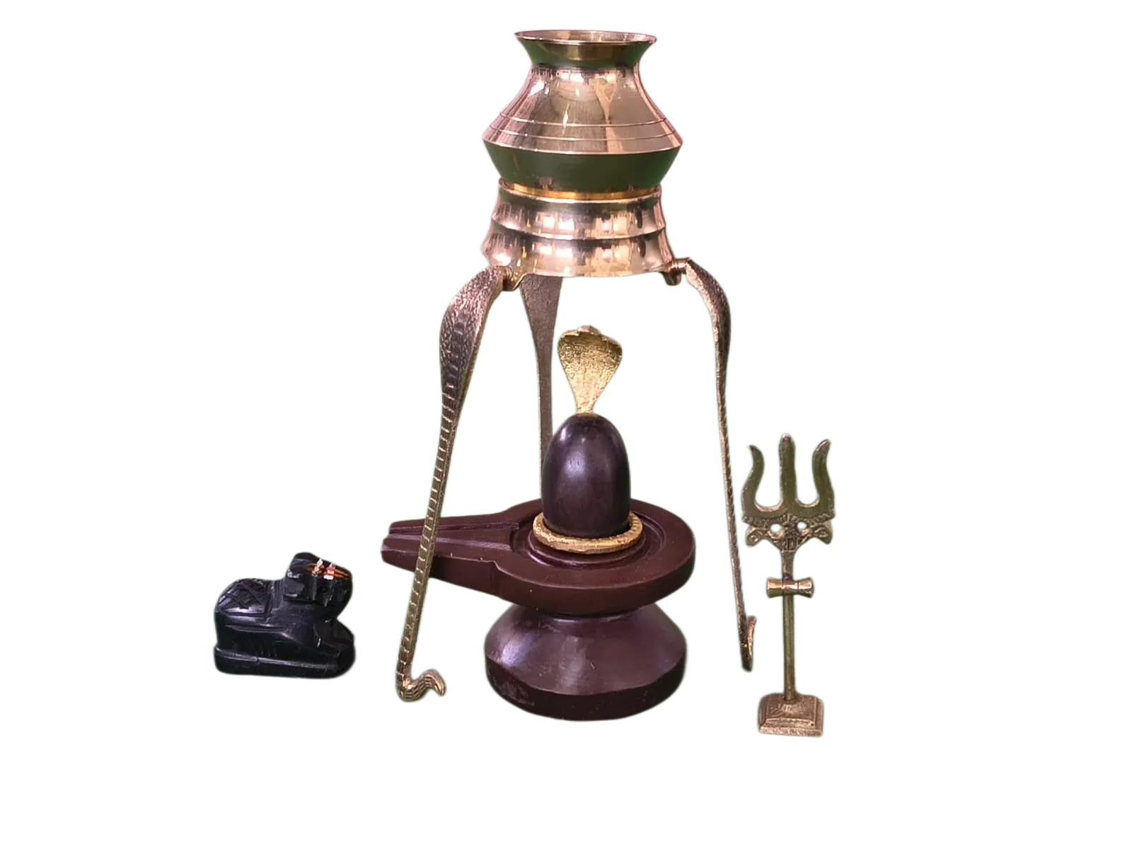 Shivling With Jaladhari, Nandi, Trishul, Naag, Kalash and stand - Narmada River Stone shivling