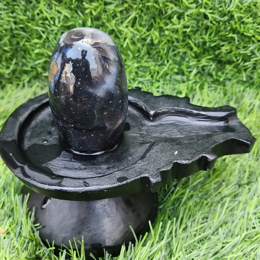 Black Stone Narmadeshwar Shivling with Yoni Base – Natural and Certified