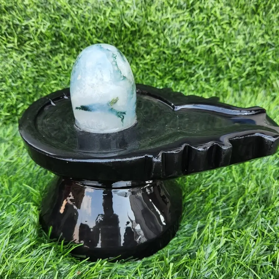White Marble Narmadeshwar Shivling with Yoni Base – For Peaceful Puja