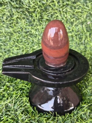 Red Janeudhari Shivling With Jaladhari - Narmada River Stone